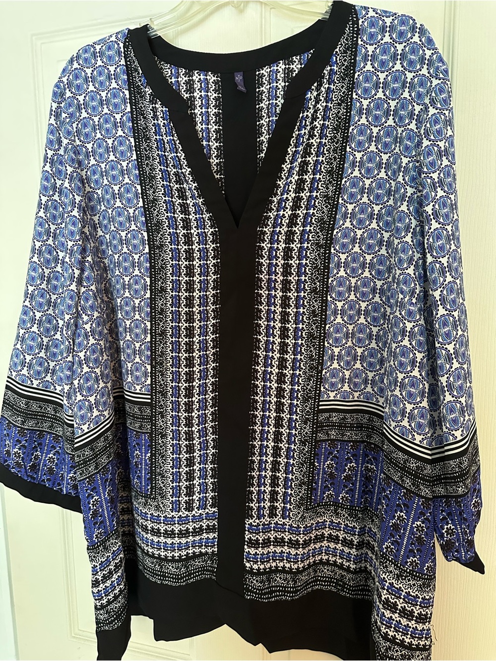 NYDJ Blue and Black Printed V-Neck Tunic